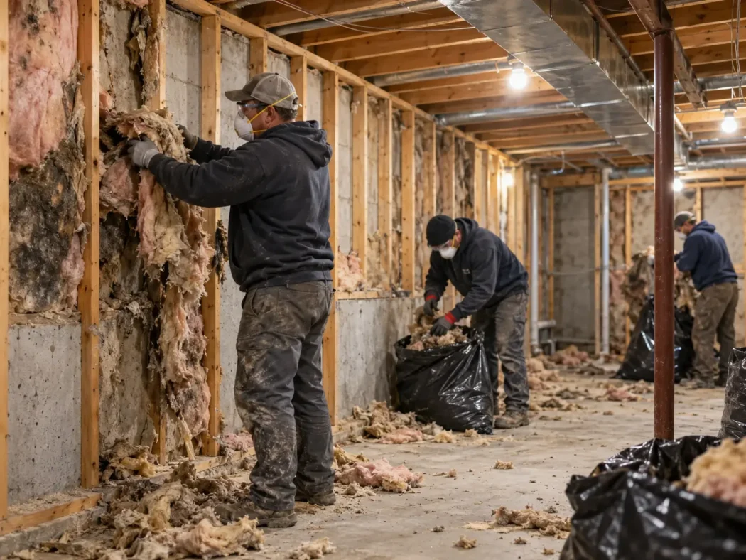 Westtoeast Insulation crew replacing old attic insulation in a Calgary home