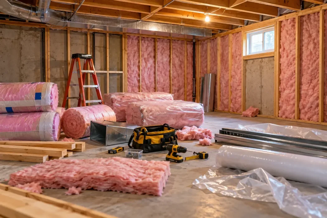 Westtoeast Insulation technician measuring a basement wall in Red Deer